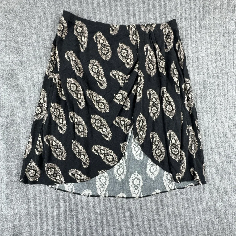 Knox Rose Skirt Womens XXL Black Paisley Tulip Wrap Elastic Waist Knee Length
